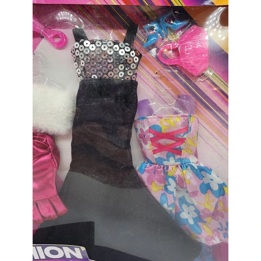 Fashion Story Be a Star Doll Clothes 3 Set Gown Floral Dress Faux Fur Jacket New